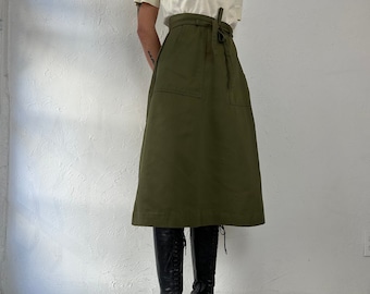 Vintage Green Cotton Poly Wrap Skirt / Small