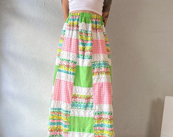 90s 'Talbots' Patchwork Maxi Skirt / Small