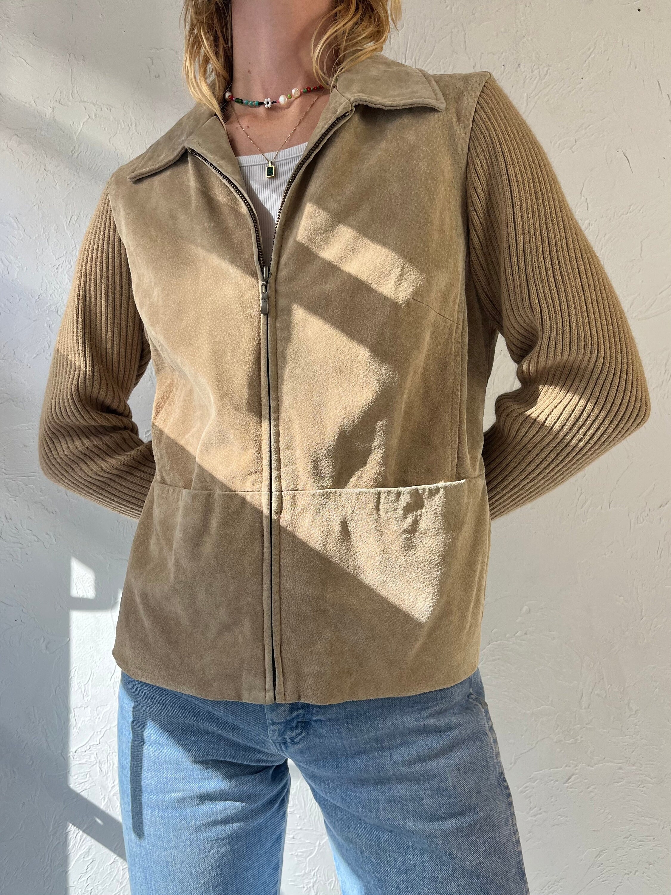 Y2k 'live a Little' Suede Jacket W/ Knit Sleeves / Medium - Etsy