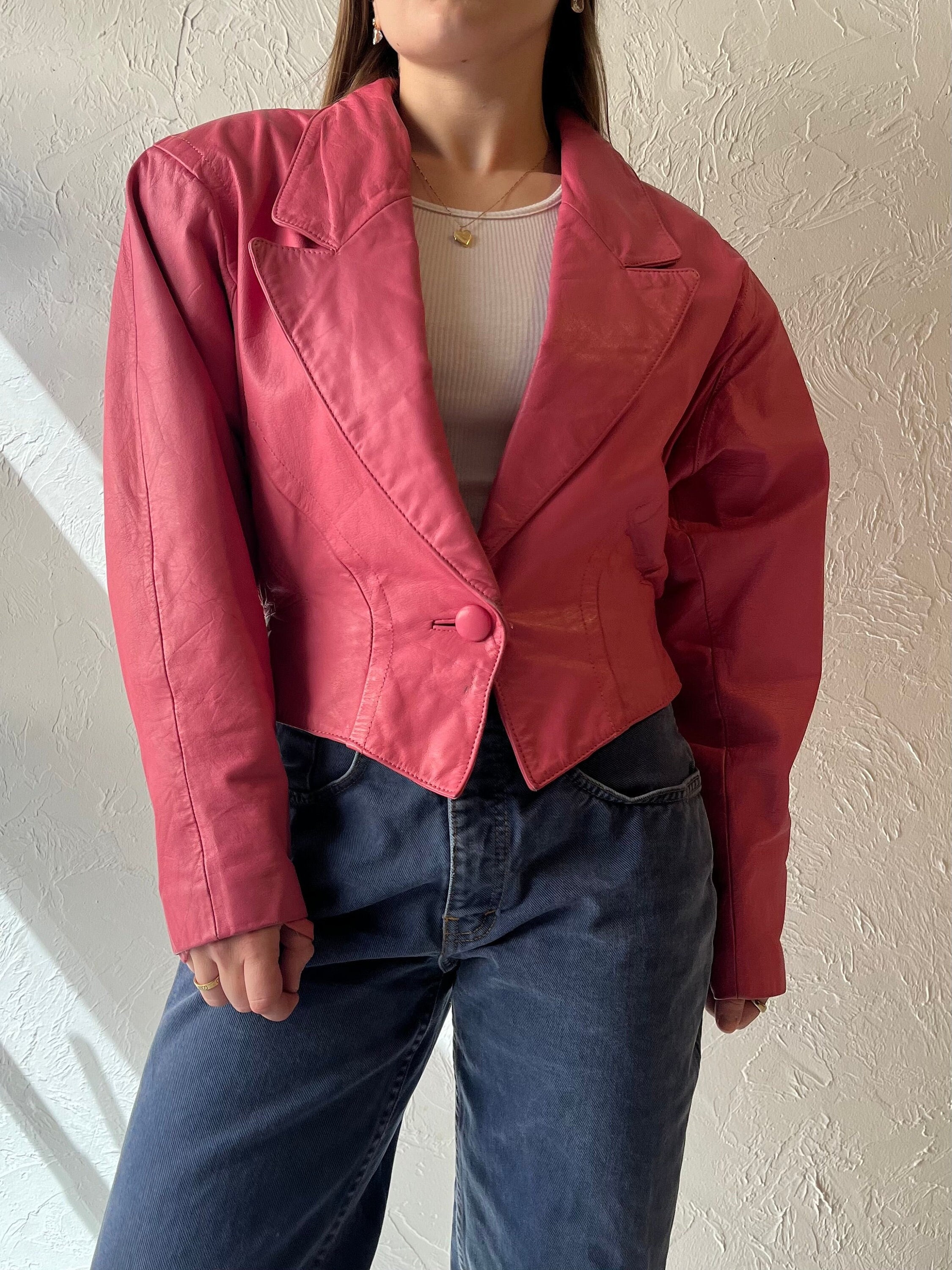 80s 'chia' Pink Leather Bomber Jacket / Small - Etsy Denmark