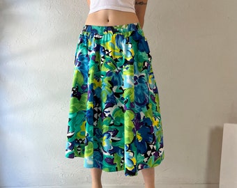 Falda midi de algodón estilo vintage de los 90 con estampado "Tumbleweed" / Talla S - Mediana