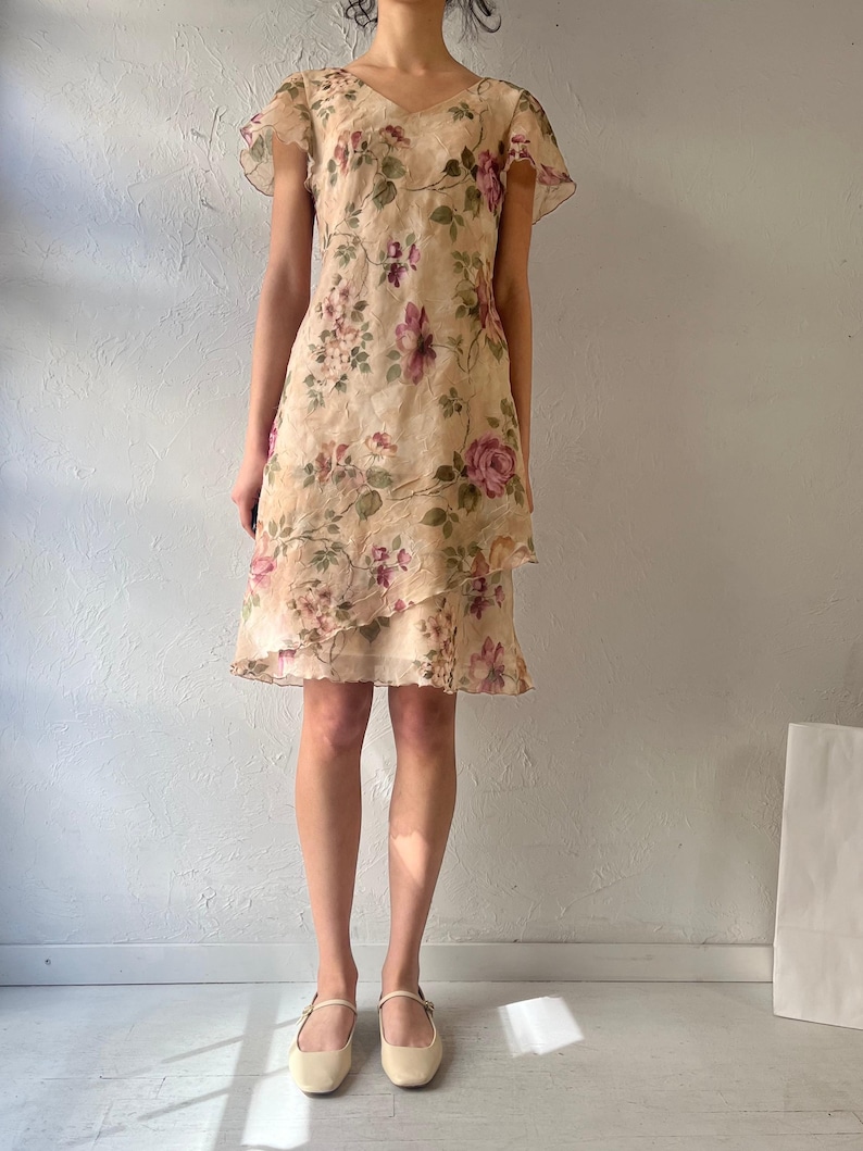90s ‘SL Fashions’ Crinkle Polyester Mini Dress / Small