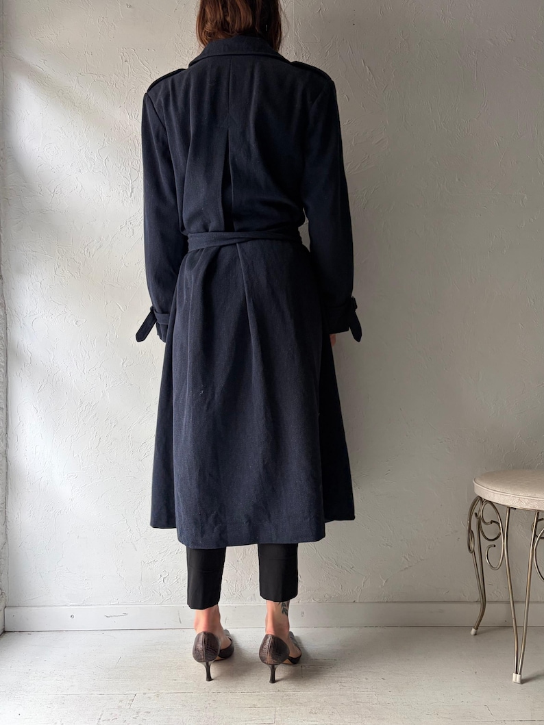 Vintage 'Pendleton' Navy Blue Wool Trench Coat / Medium