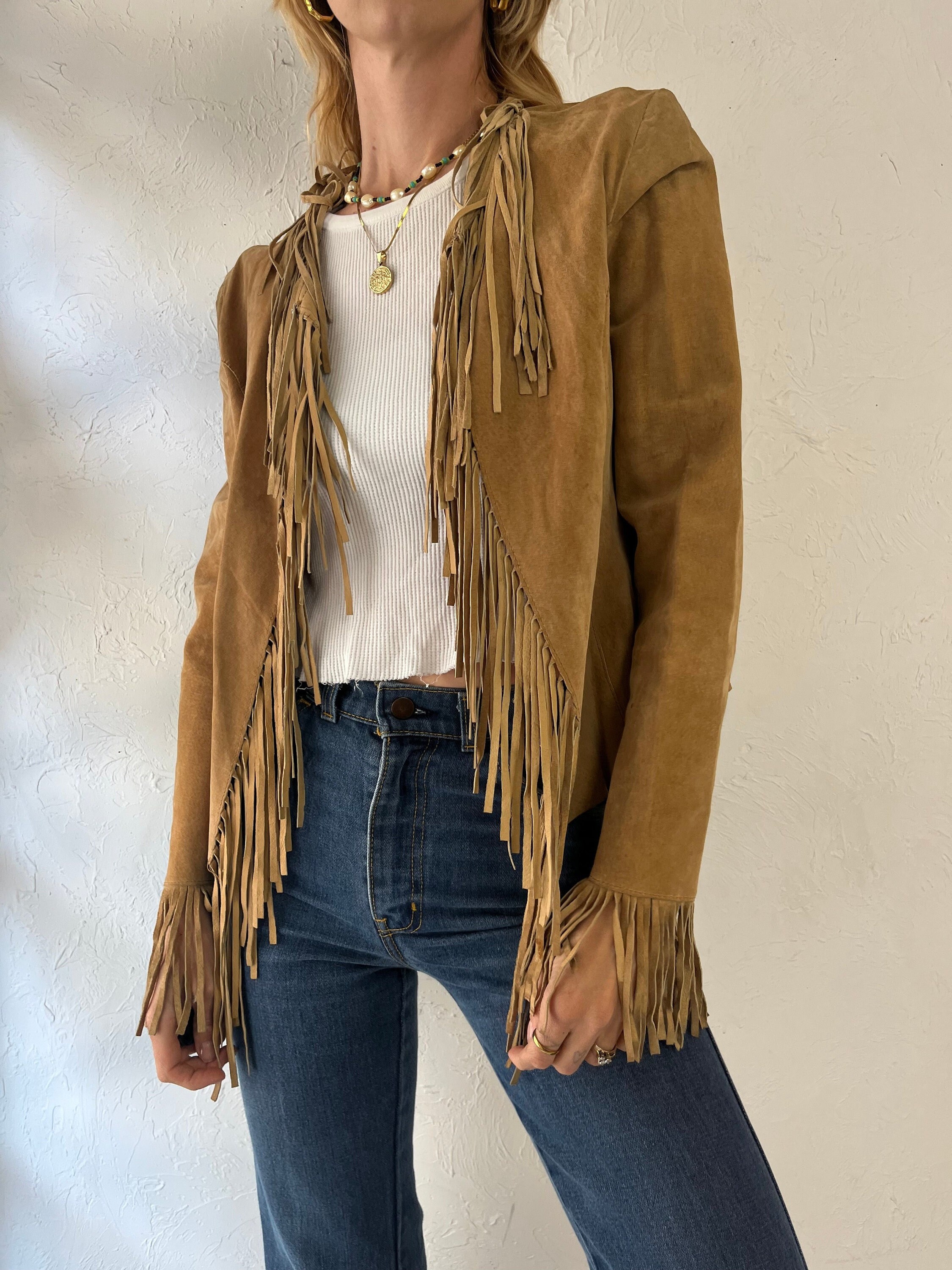 1980s Leather Fringed Western Jacket Womens Southwestern Jacket Fringe