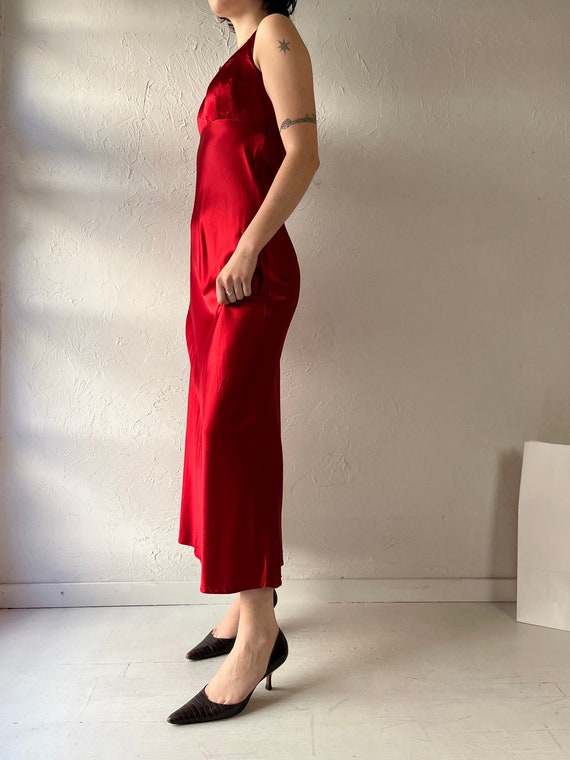 90s 'Rampage' Red Silky Evening Dress / Small - image 5