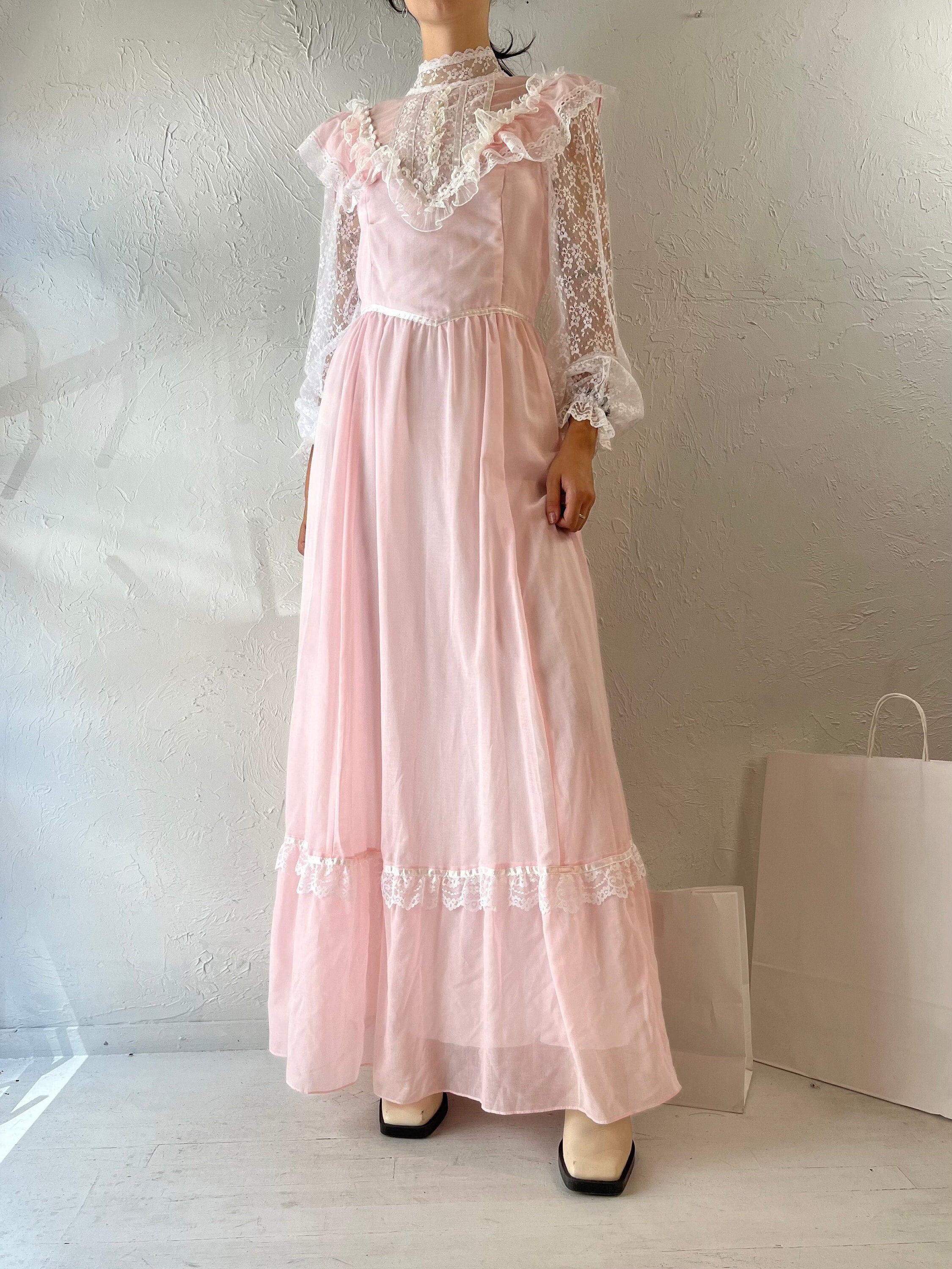 GUNNE SAX ヴィンテージ ワンピース 70s ピンク レース 70s 'gunne Sax' Pink Long Sleeve Peasant Dress / Small - Medium - Etsy