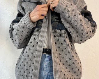 90s 'london Fog' Gray Acrylic Knit Zip up Cardigan Sweater / Large