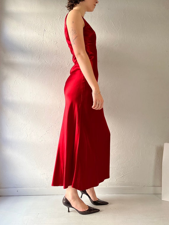 90s 'Rampage' Red Silky Evening Dress / Small - image 3