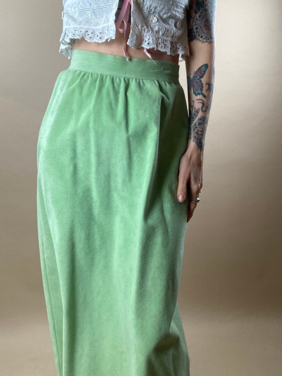80s Pastel Green Micro Suede Maxi Skirt Womens Vintage XS Small