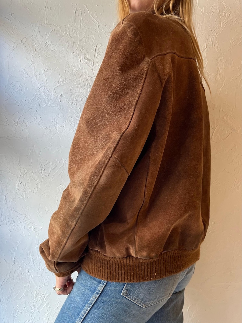 80s ‘Genuine Leather’ Brown Suede Leather Bomber / Medium
