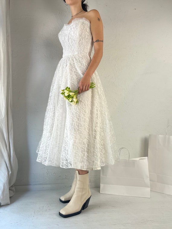80s Handmade White Lace Strapless Wedding Dress /… - image 6
