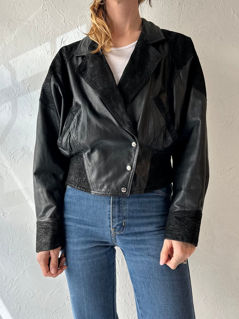 90s 'Chia' Black Leather Jacket / Small