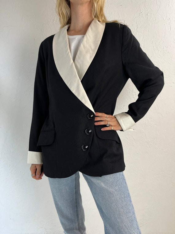 90s 'Renlyn' Black and White Oversized Blazer / 12 - image 1