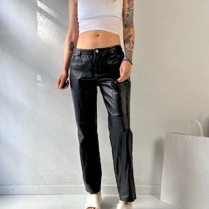 Y2K ‘Metro Style’ Black Low Rise Leather Pants / Medium