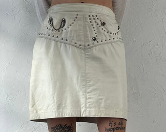 80s White Leather Mini Skirt / Small