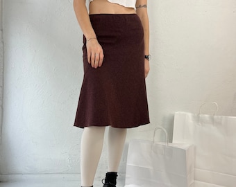 Vintage 'Kookai' Burgundy Wool Blend Midi Skirt / Medium