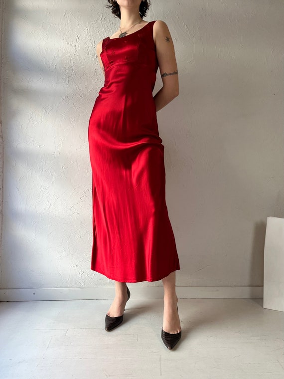 90s 'Rampage' Red Silky Evening Dress / Small - image 6