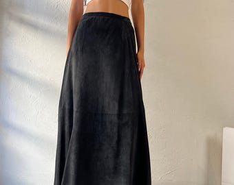 90s ‘Chicos’ Long Black Suede Skirt / Small