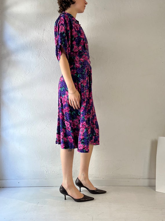 90s 'Caroline Wells' Floral Print Rayon Dress / M… - image 2