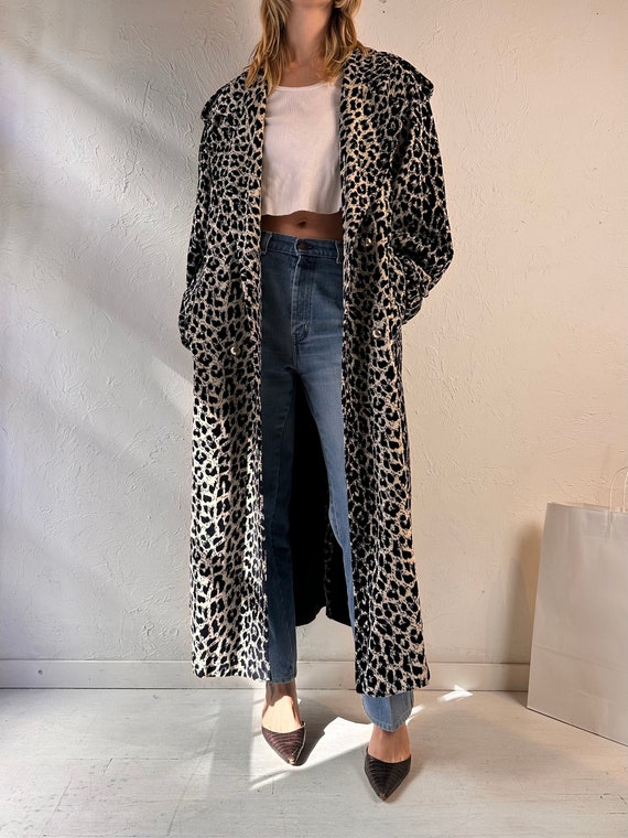 70s 'Towne House' Leopard Print Trench Coat / Med… - image 1