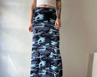 90s 'Le Chateau' Blue Camo Maxi Skirt / Small