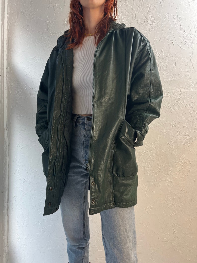 Y2K 'Jaqueline Ferrar' Green Leather Jacket / Small