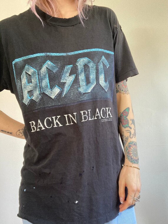 1990-1991 ACDC Tour T shirt / Back In Black Thrashed … - Gem