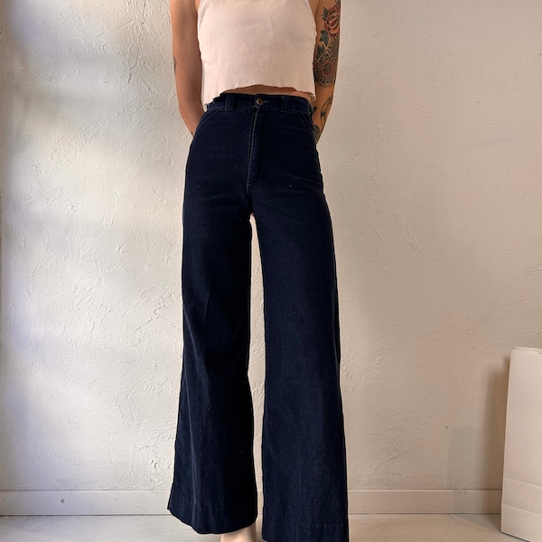 70s 'Great Scott' Navy Blue Corduroy High Waisted Bell Bottoms / XS