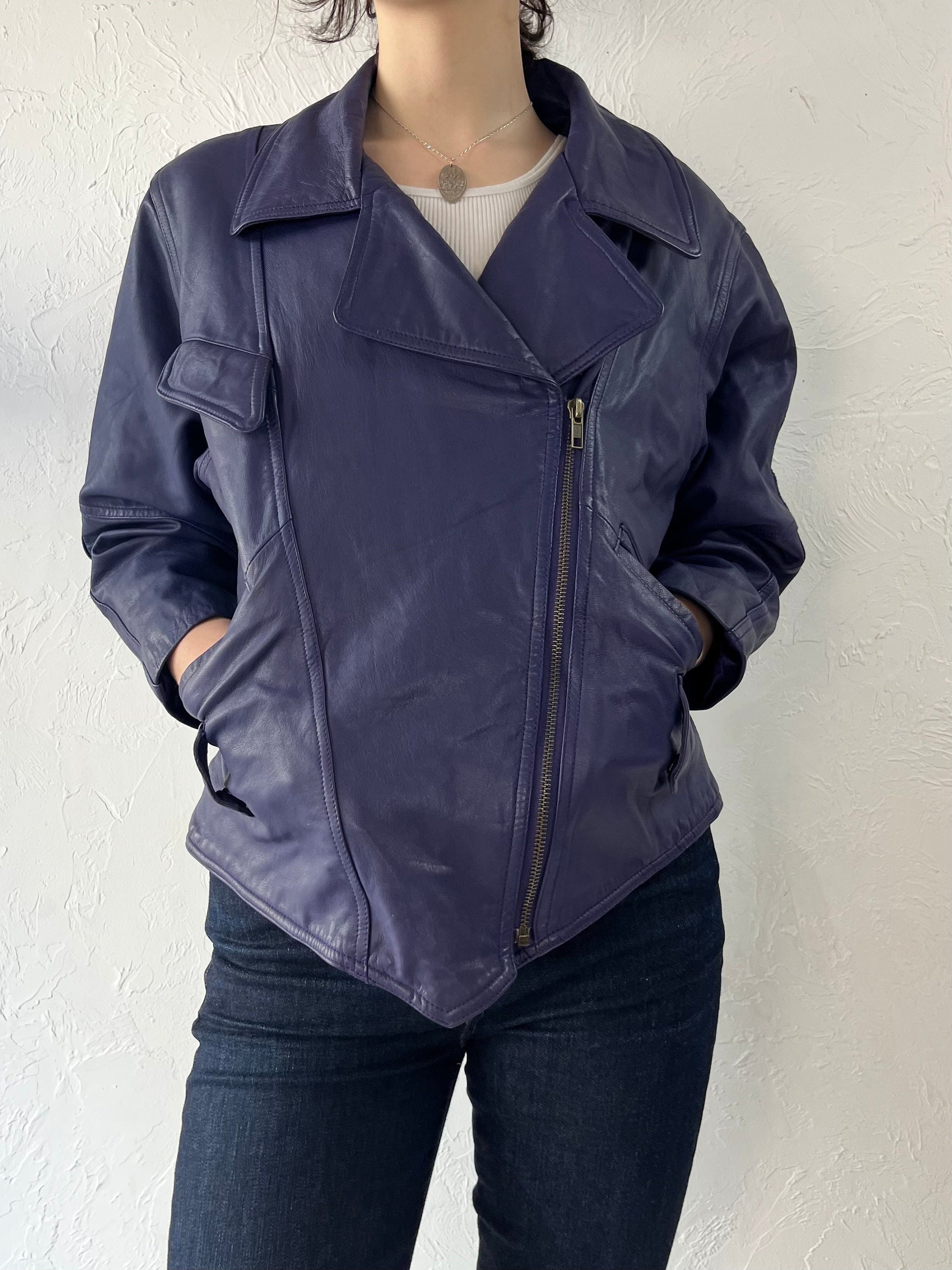 Y2K Dark Purple Leather Moto Jacket Medium Etsy Ireland