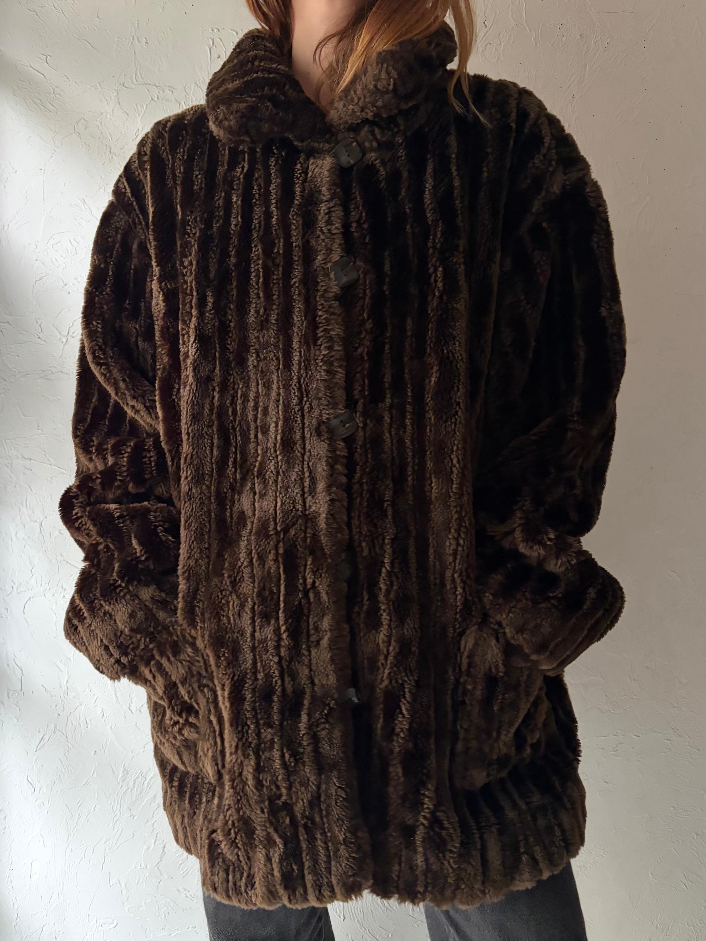 Vintage Y2k 'white Stag' Brown Faux Fur Jacket / XXL - Etsy