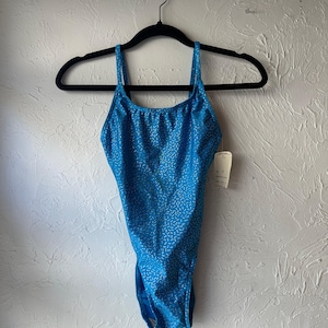 90s ‘Sears’ Deadstock Blue Sparkly One Piece Bathing Suit / Small