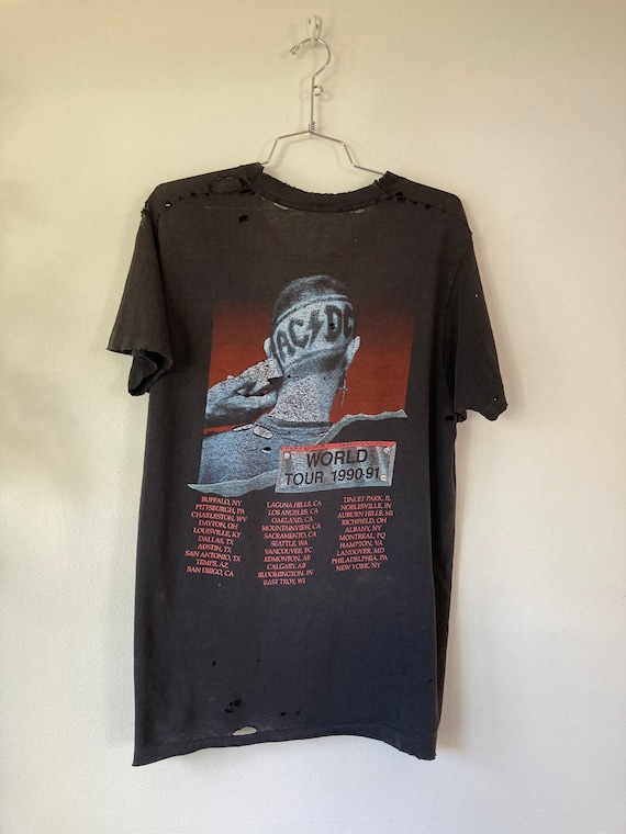 Buy 1990-1991 ACDC Tour T Shirt / Back in Black Thrashed Paper
