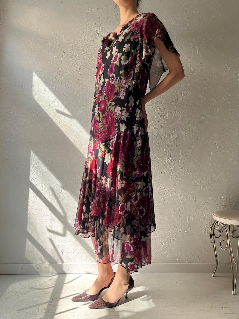 Y2k 'Adrianna Papell' Floral Silk Romanic Summer Maxi Dress / XL