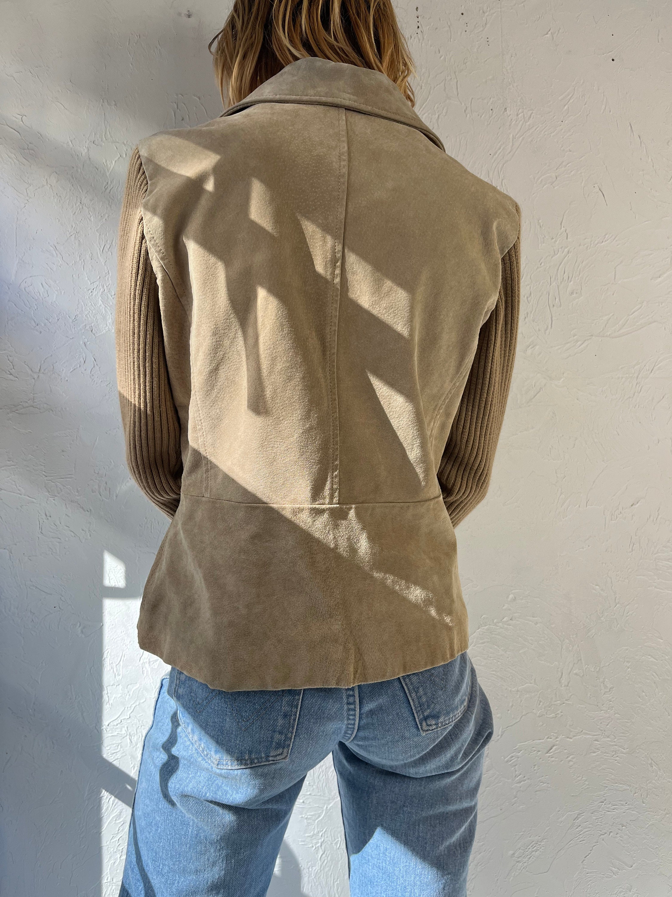 Y2k 'live a Little' Suede Jacket W/ Knit Sleeves / Medium - Etsy Y2k 'live a Little' Suede Jacket W/ Knit Sleeves / Medium - Etsy