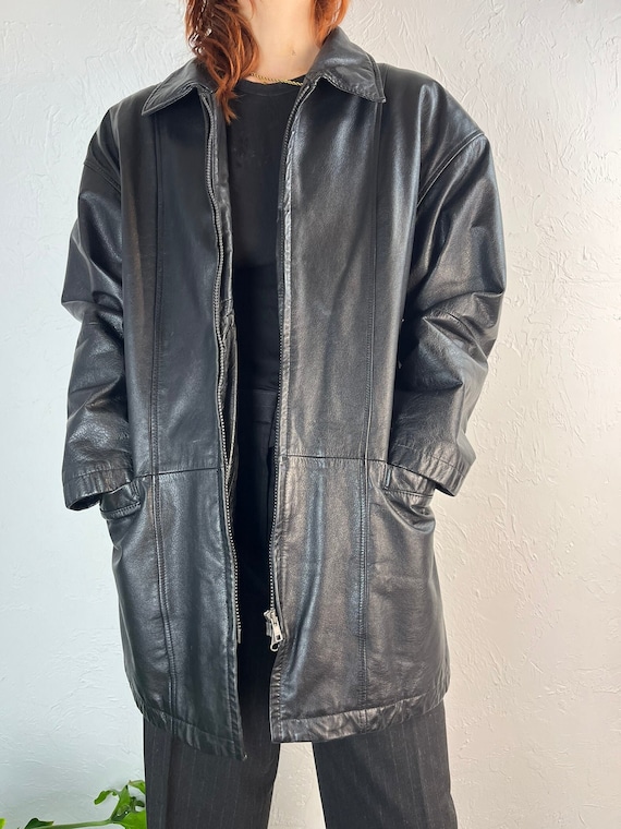 90s ‘Danier’ Black Padded Zip Up Leather Jacket - image 1