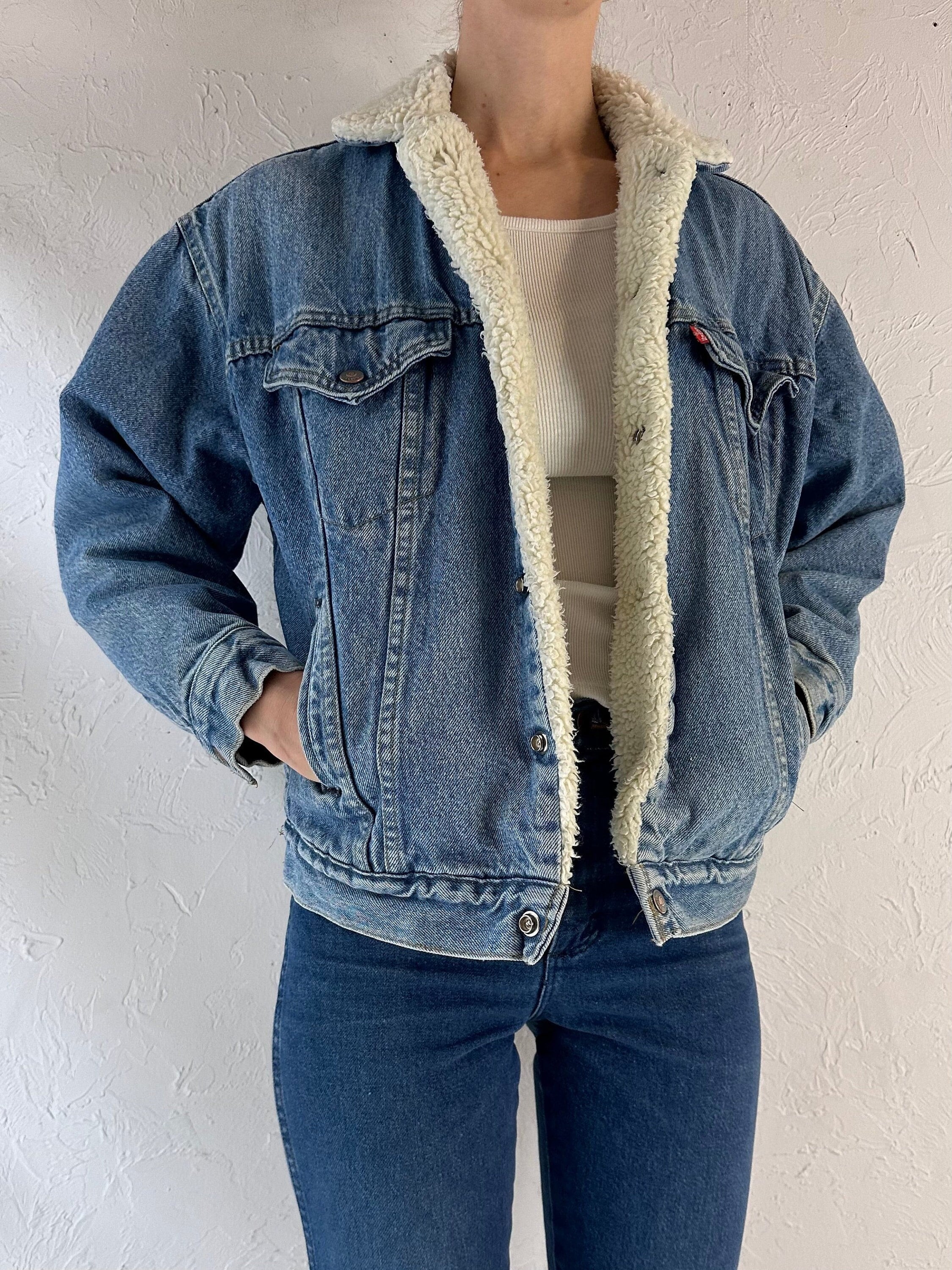 80s 'levis' Faux Shearling Lined Denim Jacket / Youth L - Etsy