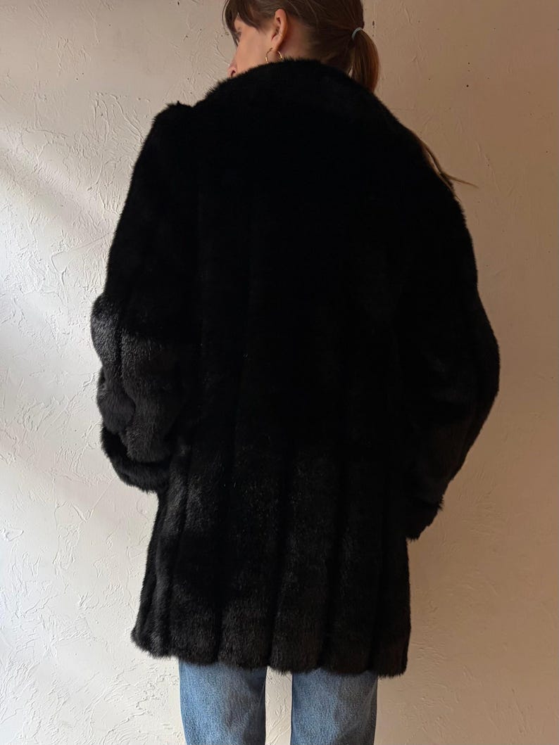 90s 'Dennis Basso' Black Faux Fur Jacket / XS