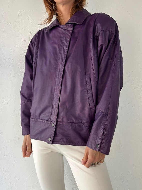 80s 90s adam Douglas Purple Leather Bomber Jacket Small Etsy Canada