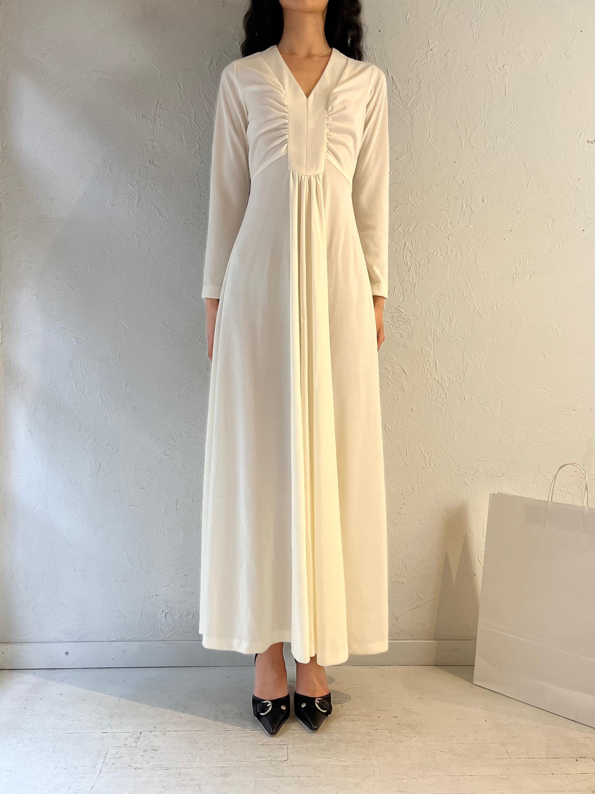 70s 'Sears' White Long Sleeve Maxi Dress / Small