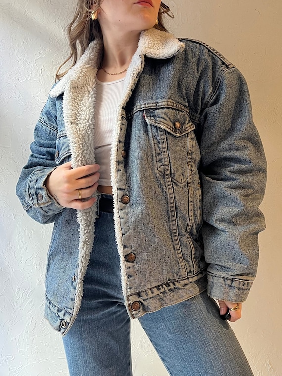 90s 'levis' Faux Shearling Lined Denim Jacket / Medium - Etsy