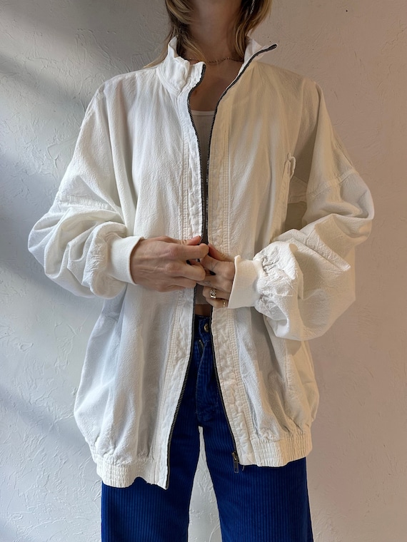 90s 'Ezze Wear' White Cotton Jacket / XL - image 2