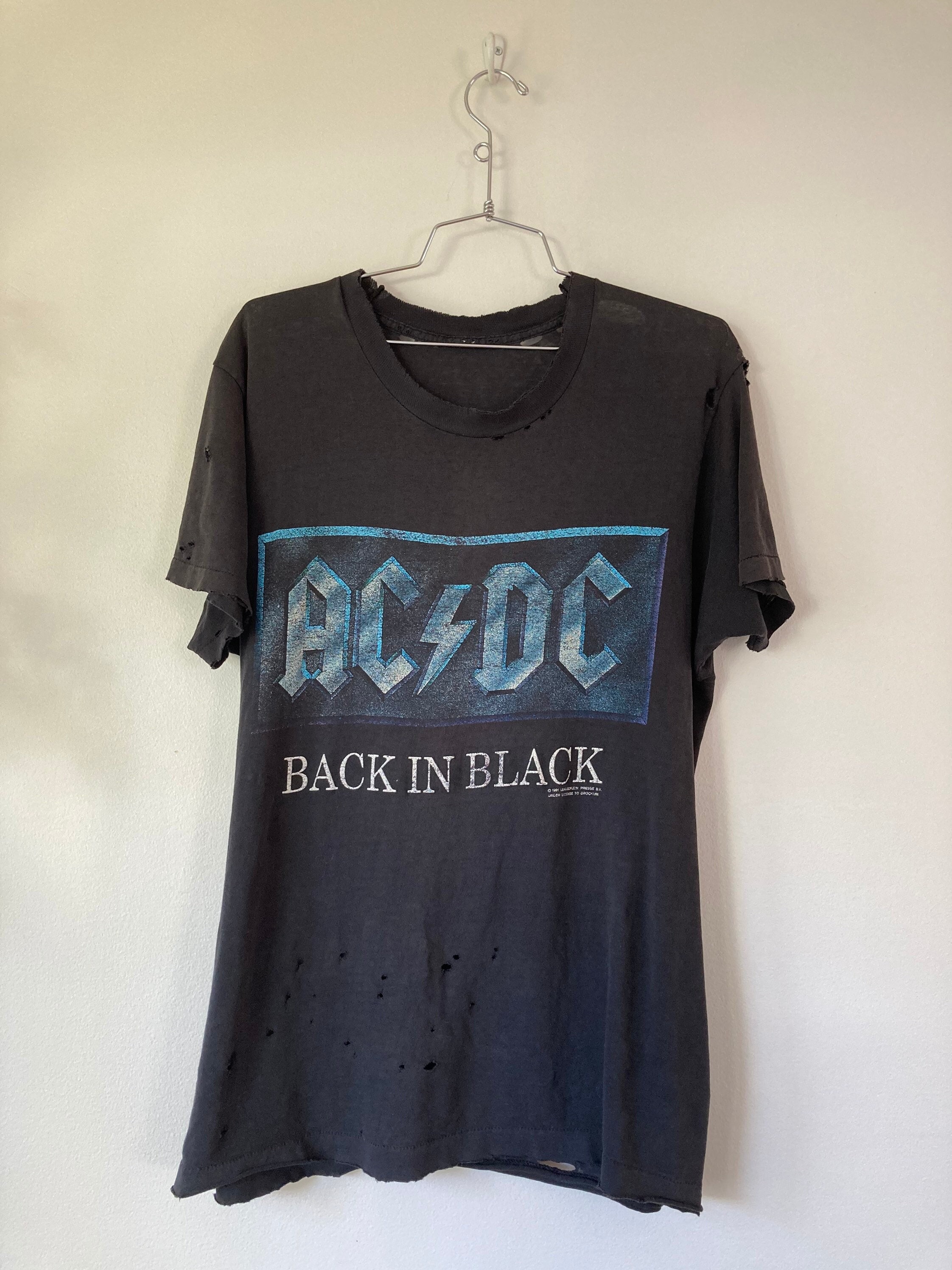 1990-1991 ACDC Tour T Shirt / Back in Black Thrashed Paper Thin