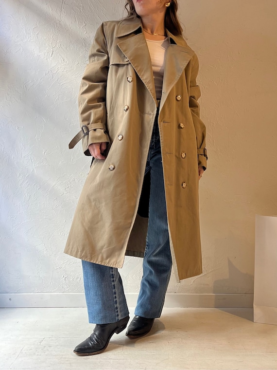 90s 'clipper Mist London Town' Beige Faux Fur Lined Trench Coat