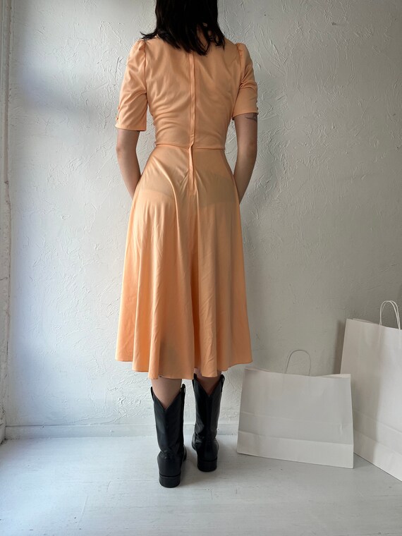 70s 'sandi Gale' Peach Polyester Fitted Midi Dress / Small - Etsy