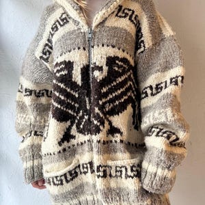 Vintage Authentic Cowichan Wool Eagle Sweater / XL
