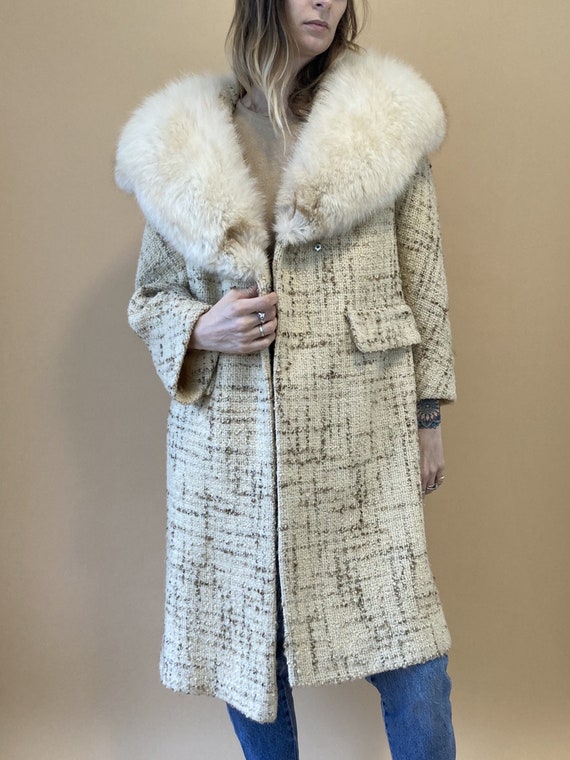 50s Rabbit fur Collared Coat // Vintage Cream Even