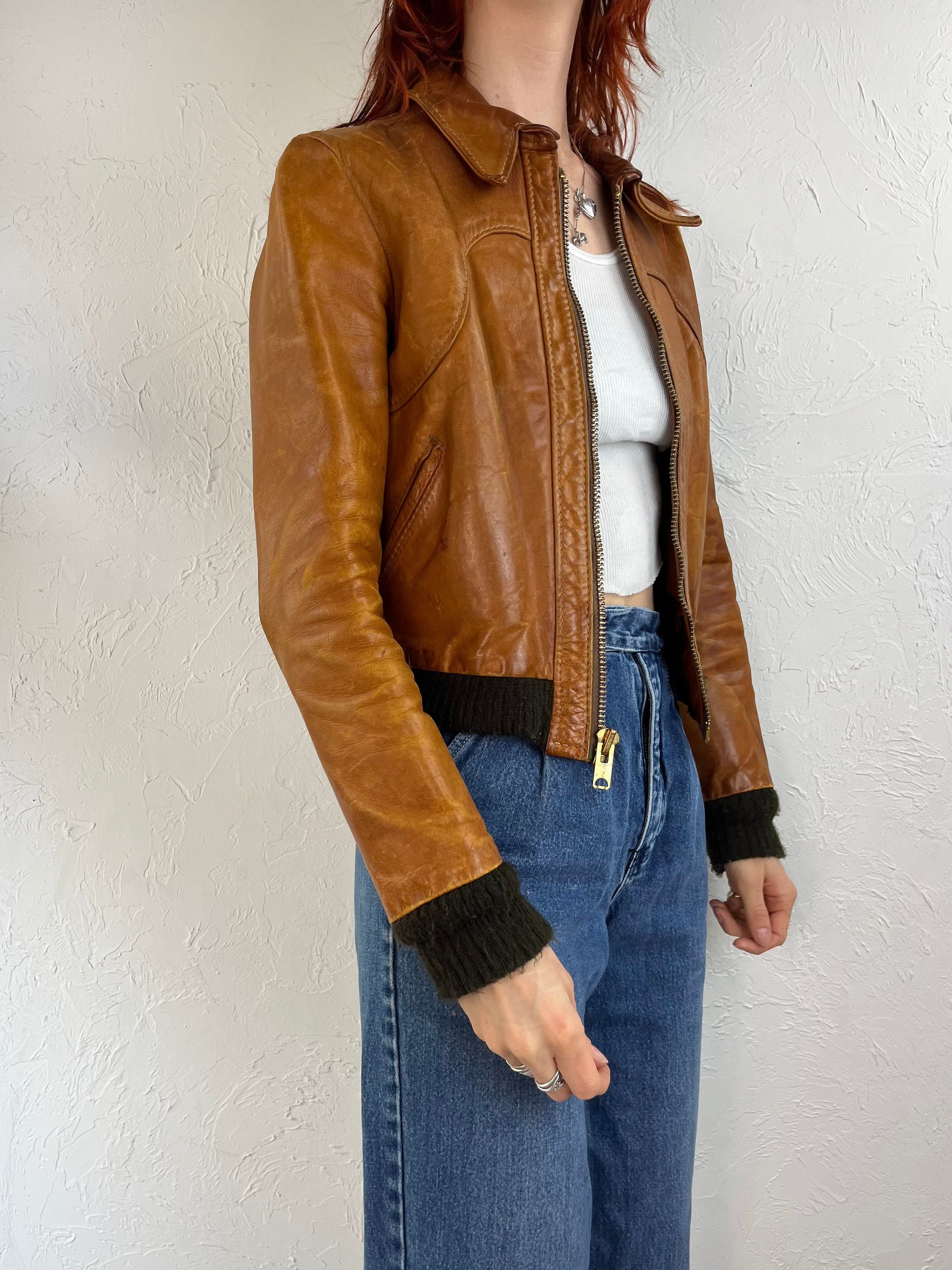 TheWildHoneyShop 80s Embossed Leather Bomber Jacket