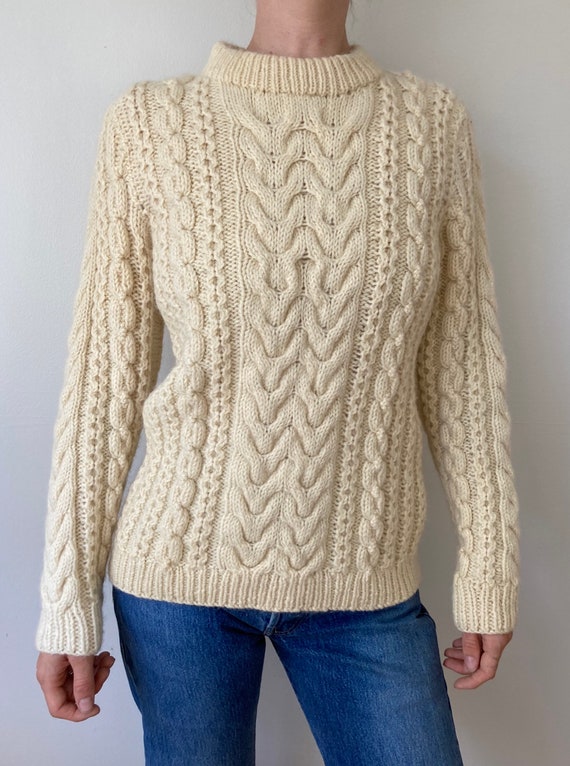 90s Wool Hand Knit Fisherman Sweater // Small