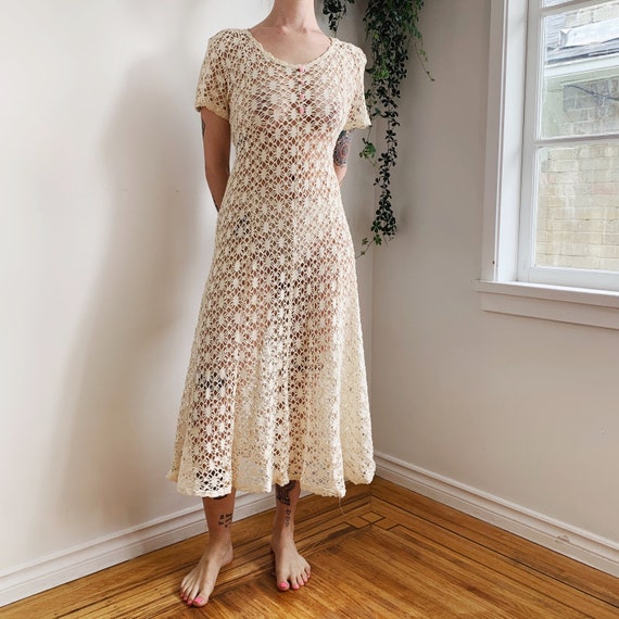 1970s Cream Crochet Knit Dress // small - medium