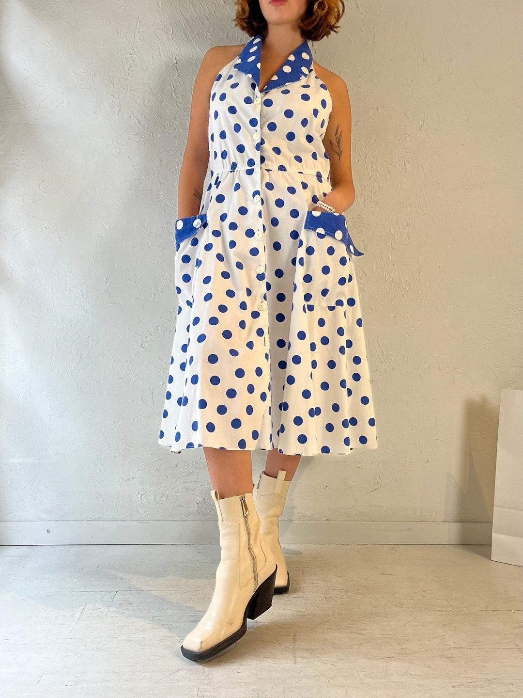 Y2k Collared Polka Dot Midi Dress / Large - Etsy
